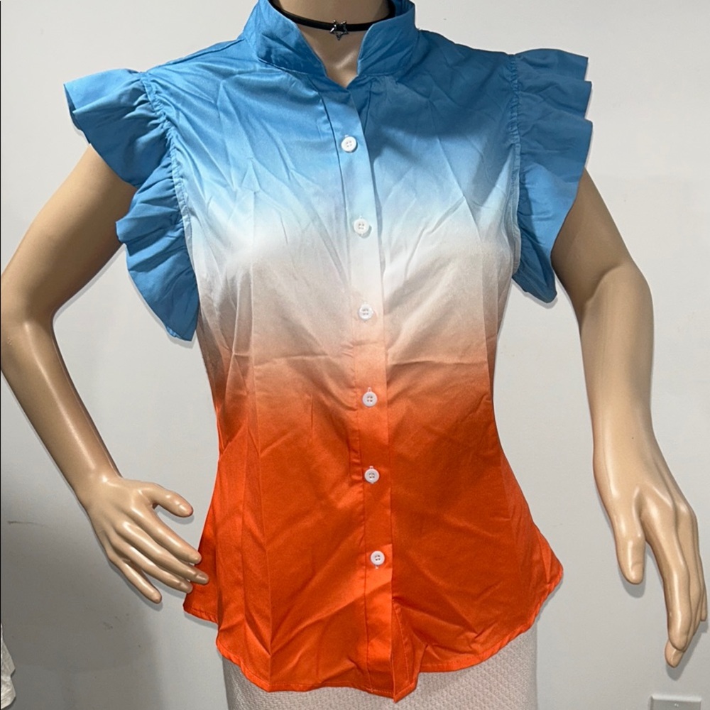 Chicme Flutter Sleeve Blouse with Mandarin Collar